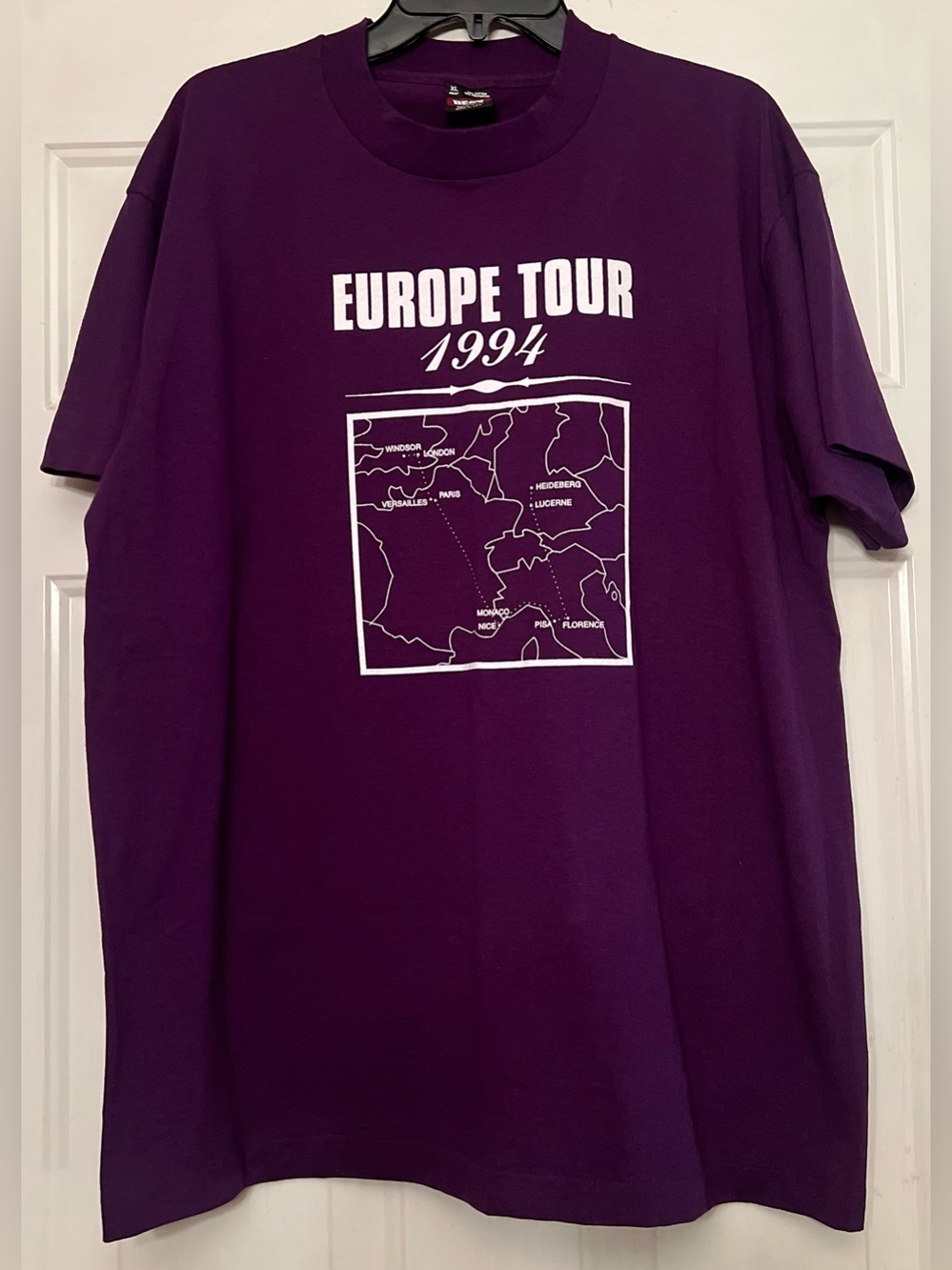 Vintage 1994 Europe Tour Charlotte NC Purple Graphic T-Shirt - XL - Made In USA